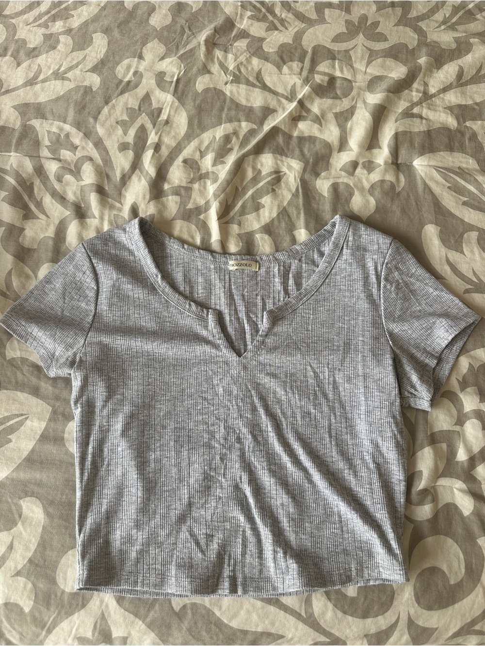 Bozzolo Light Gray Ribbed Notch Crop Top